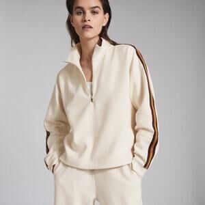 REISS Libby Striped Half-Zip Sweater Sweatshirt Size Large